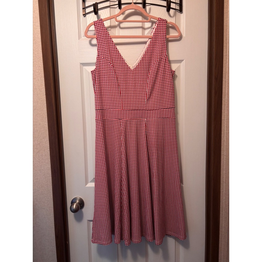 Ann Taylor Red White Blue Geometric V-Neck Fit and Flare Dress Size 8